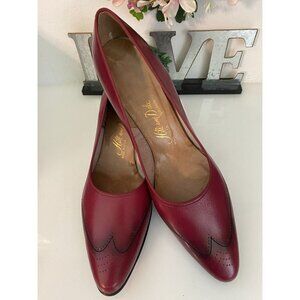 Hill and Dale VTG Rare Shoes Heel Pump Burgundy Sz 9.5 Fits 9 AA Perforation Dot
